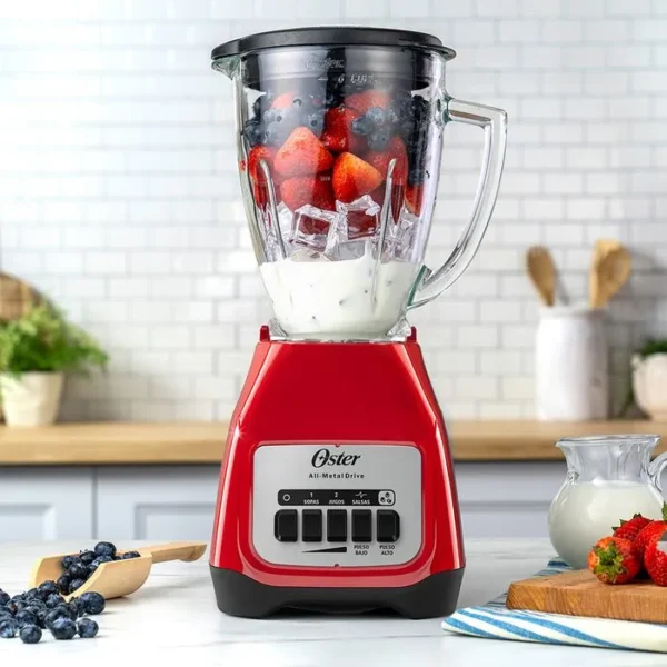 licuadora oster roja 800w vaso de vidrio 1.5l blstkag rrd